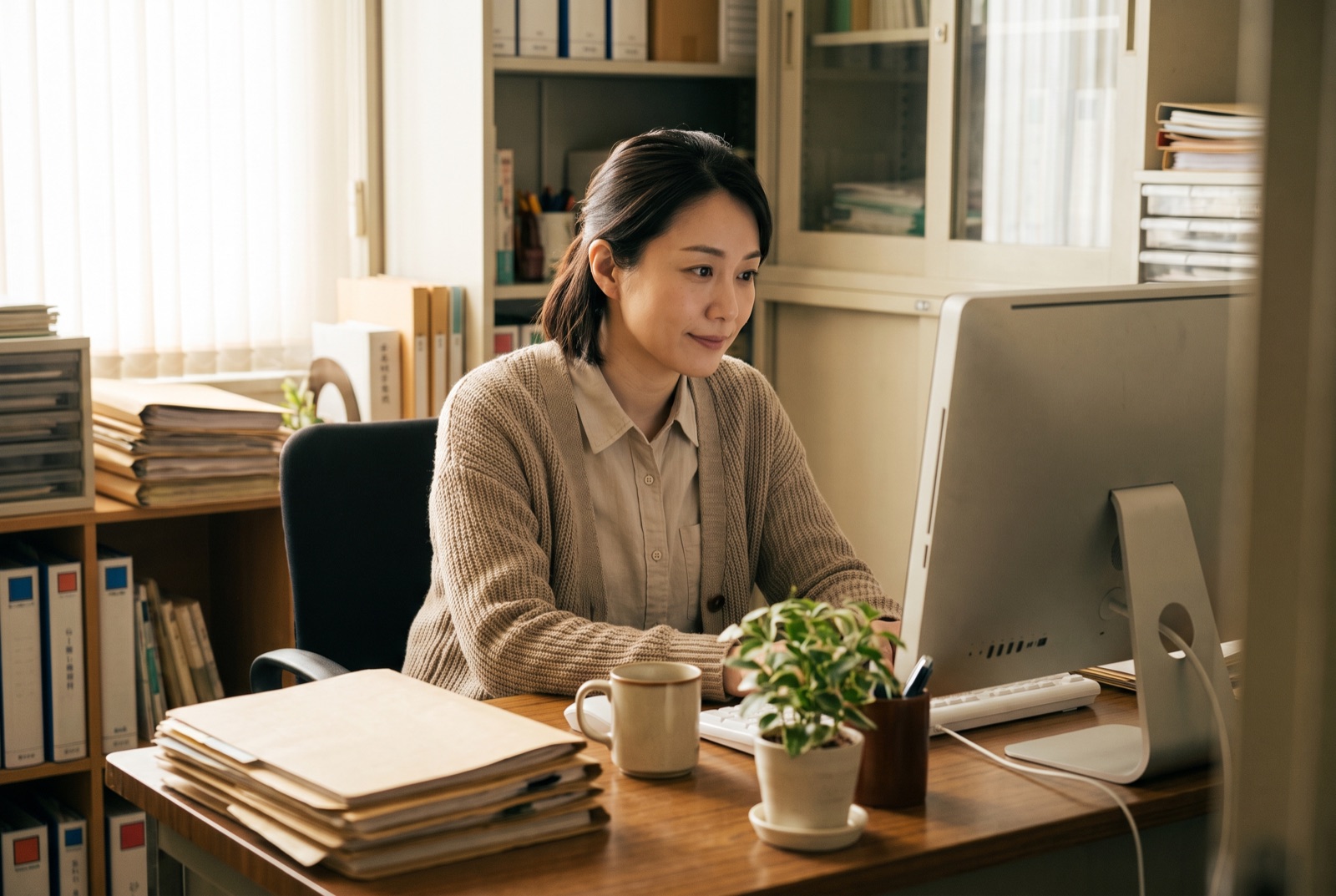 中小企業のバックオフィスでパソコン業務をする女性社員